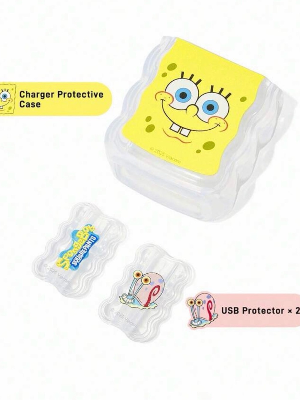 SpongeBob Squarepants Yellow Charger Case with Clear Gary USB Protectors